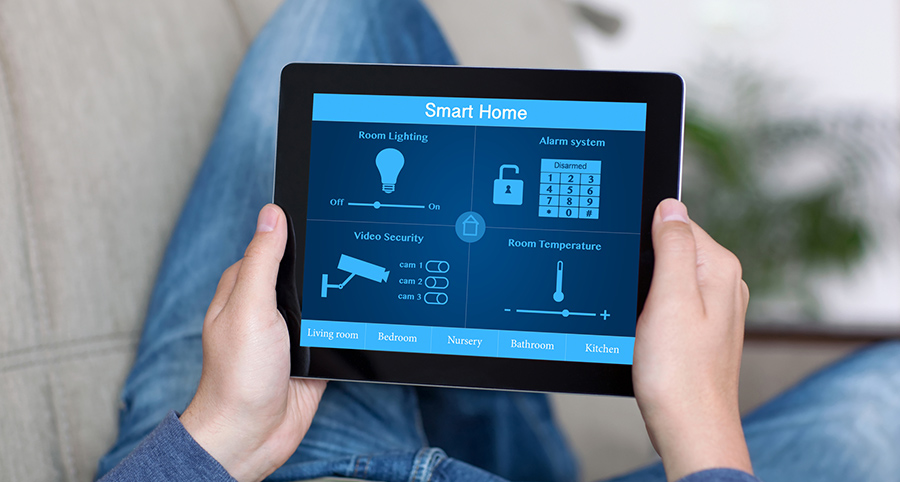 The ability to access and control security components from a mobile device is one of the top smart home trends in Long Island. Close-up of smart home security app.